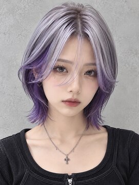 アースオーセンティック 立川店(EARTH Authentic) シルバー&紫デザインカラー×レイヤーボブ