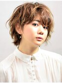 ショートパーマ/ローライト/ピンクブラウン/束感ショート/20代