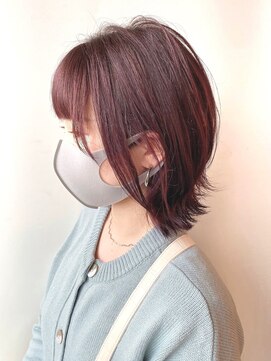 モリオフロムロンドン 原宿本店(morio from London) 【morio原宿】外はねミディアム　ピンクブラウンカラー