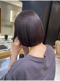 大人かわいいぱっつんボブ/艶髪ラベンダーグレー