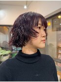ボブパーマ/くるくるパーマ/パーマ/ピンクパープル