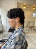 MEN'SHAIRウルフアッシュブラックカルマパーマ