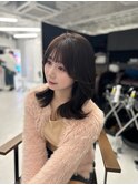 ミディアムレイヤー/韓国ヘア/顔まわり/ブリーチなし/グレージュ