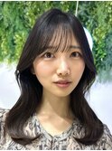 美髪カールグレージュ韓国レイヤーロングセミディ顔周り前髪