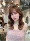 デザインカラーレイヤーカットウェットヘアオリーブベージュ