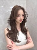 韓国前髪　暗めカラー　ミディアムヘア
