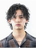シャドウパーマ波巻きパーマツーブロック無造作マッシュ