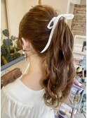 ヘアセット　お呼ばれヘア　ポニーテール 