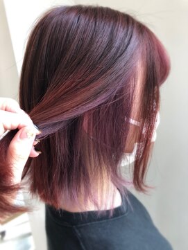 アドラーブル 松崎店(adorable) 20代30代40代おしゃれインナーカラー×ピンク×切りっぱなしボブ