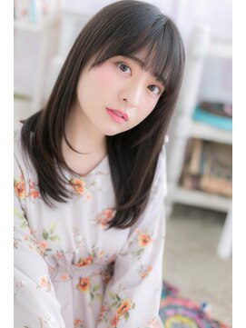 ミック ヘアアンドメイク アップ 駒込店(miq Hair&Make up) 大人かわいいチャコールグレー黒髪ロングストレートa1