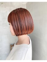 テトヘアー(teto hair) オレンジ カラー ミニボブ 切りっぱなし ショートボブ 赤髪
