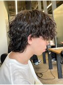 マッシュウルフメンズカットスパイラルパーマツイスパ波巻き