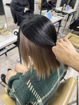 アジールヘア 所沢プロペ通り店(agir hair) ミルクティーベージュインナーカラー小顔ワンレンボブ所沢韓国
