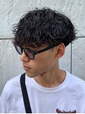 ダークアッシュニュアンスパーマ韓国マッシュベリーショート