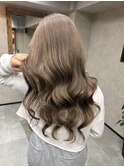 バレイヤージュ、ハイライト、レイヤーロング、グレーベージュ
