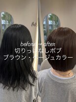 メロウ(mellow)&nbsp;切りっぱなしボブ×艶ブラウンカラーで大人可愛いスタイルに♪