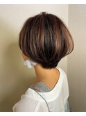 オレンジブラウン×ショートボブ
