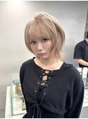 《原宿ウルフハッシュカットレイヤー韓国ミルクティーベージュ》