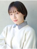 ナチュラルブラウン×丸みショートボブ×シースルーバング