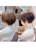 絶壁解消×マロンベージュ×40代×前髪長め大人ショートボブ永