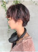ニュアンスパーマ、パーマショート、ピンクベージュ