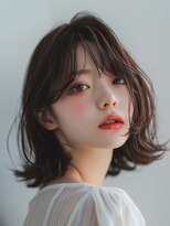 ムウ 難波(MOU)&nbsp;ナチュラルボブルフ黒髪ネビージュ小顔ワンレンミディ