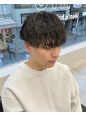 ダークアッシュニュアンスパーマ韓国マッシュベリーショート