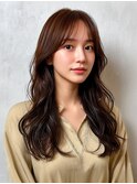 ロング レイヤーカット センターパート グレージュ 透明感カラー
