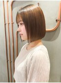 くびれヘア/アプリコットオレンジ/ボブ/髪質改善/縮毛矯正/