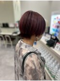 女性らしさ◎艶と丸みの、ベリーレッドボブ/艶感/ボブ