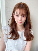 韓国風レイヤー/外ハネくびれ/ミディアムレイヤー/ぱっつん前髪