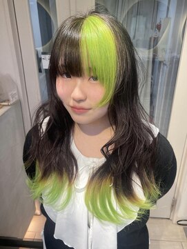 テトラ バイ ネオリーブ 横浜西口店(tetra by neolive) ☆ライムグリーンポイントカラー裾カラーブリーチ横浜