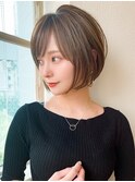 20代30代40代大人かわいい 小顔 丸みショートボブベージュ