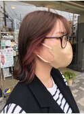 大人可愛いイヤリングカラーレッドブラウンインナーカラー
