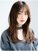 エアリーカールエアリーパーマレイヤーロング姫カット薄めバング