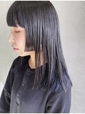 姫カット　ブリーチ無し　ブルーブラック　ステップカット