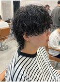 スパイラルパーマツイストパーマアップバング短髪メッシュ