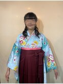 袴、編み込みハーフアップ