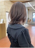 ブリーチなし切りっぱなしボブミディアムレイヤーボブ秋カラー