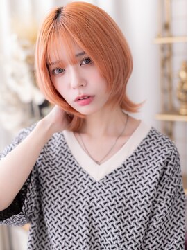 カバーヘア ブリス 川口(COVER HAIR bliss) アプリコットオレンジ小顔ハイレイヤーウルフa川口10代20代30代