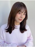 ミディアム/レイヤーカット/顔周りカット/透明感カラー