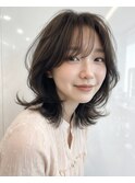 黒髪/グレーベージュ/レイヤーロング/前髪パーマ[新宿駅]