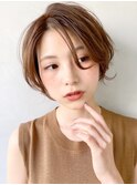 ナチュラルショート美顔ボブデジタルパーマチョコレート※時