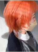 オレンジベージュ、ペールオレンジ、ウルフカット、オン眉