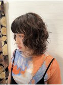 ウルフパーマ ぱっつん前髪