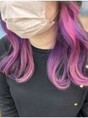 ピンク、バイオレットインナーカラー【広島派手髪】