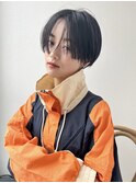 センターパートニュアンスパーマブルージュハンサムショート