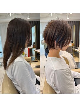 アンド ストーリーズ(&STORIES) 前髪なし小顔ひし形丸み耳掛けショート20代30代40代50代(蘭)