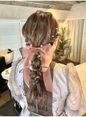 編み下ろし/ヘアセット/渋谷/結婚式/リボンアレンジ/satsuki