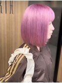 ビビットピンク_ダブルカラー_ケアブリーチ_切りっぱなしボブ
